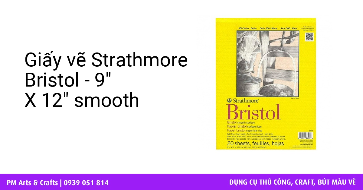 Strathmore Bristol Smooth Paper Pad 9 Inch X 12 Inch-20 Sheets 012017365096